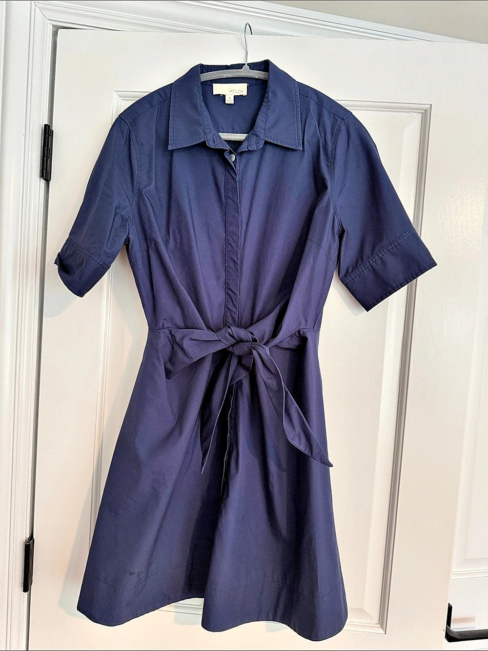 PINCH Short Sleeve Tie Waist Midi Dress in Blue Size Medium
